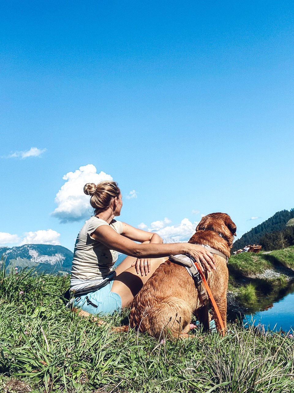 Frau und Hund am Berg Labrador